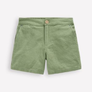 Cotton Linen Shorts-Newt Green