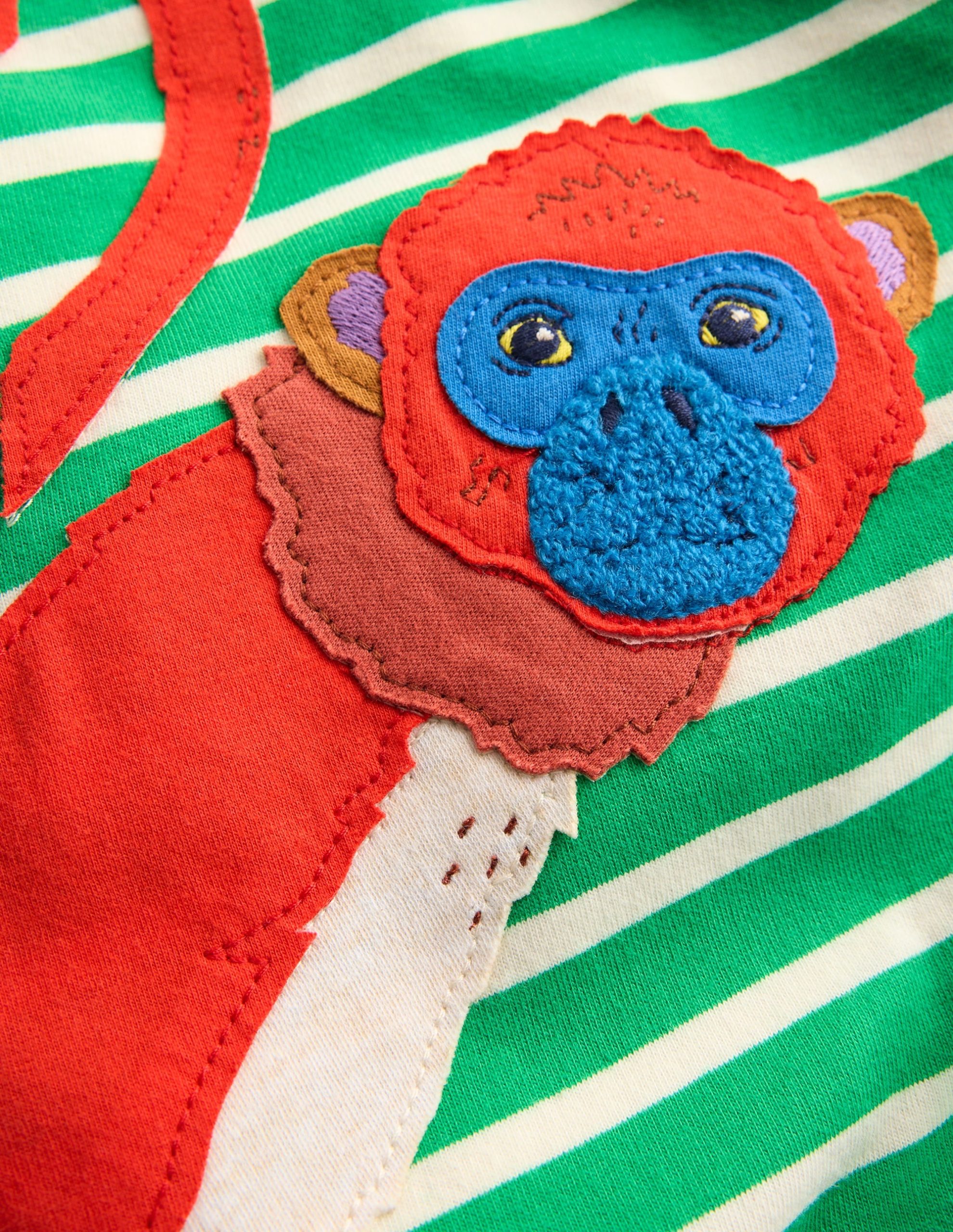 Short Sleeve Appliqu?? T-shirt-Bright Green Striped Monkeys - Image 3