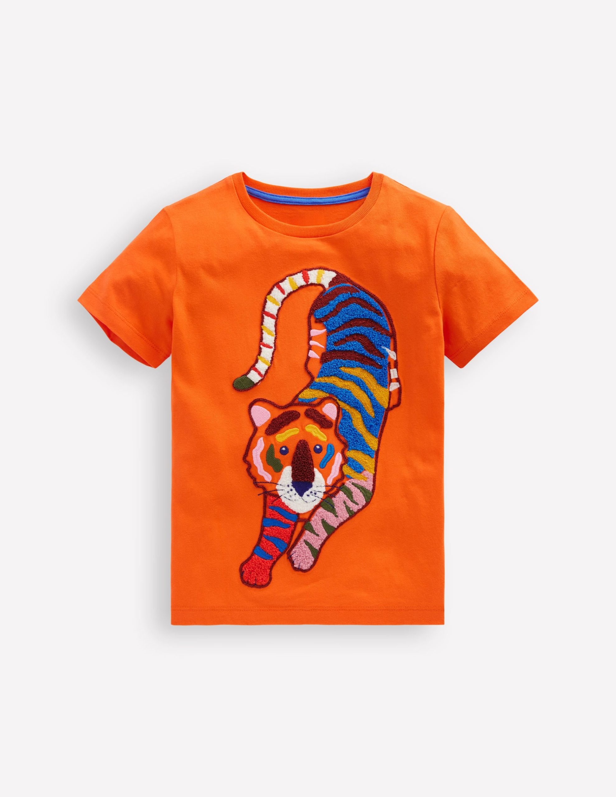 Chain Stitch T-Shirt-Hot Coral tiger - Image 4