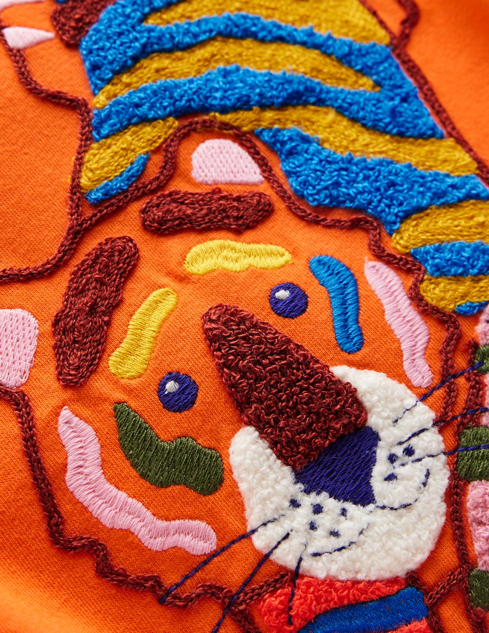 Chain Stitch T-Shirt-Hot Coral tiger - Image 6