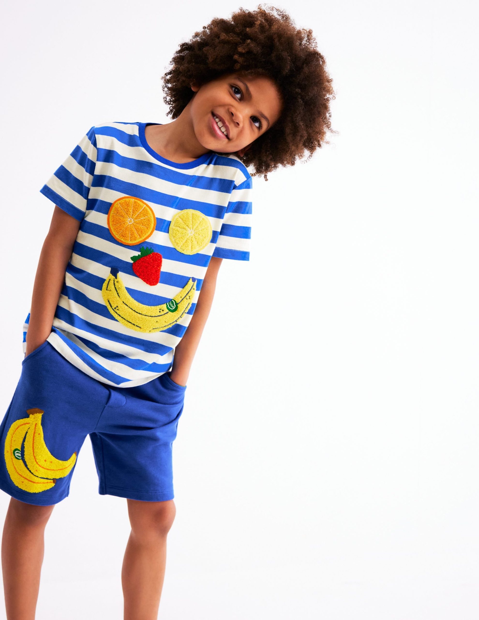 Short Sleeve Boucl?? T-shirt-Gallery Blue/ Ivory Fruit Face