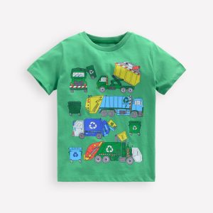 Short Sleeve Graphic T-shirt-Aloe Green Recycling trucks