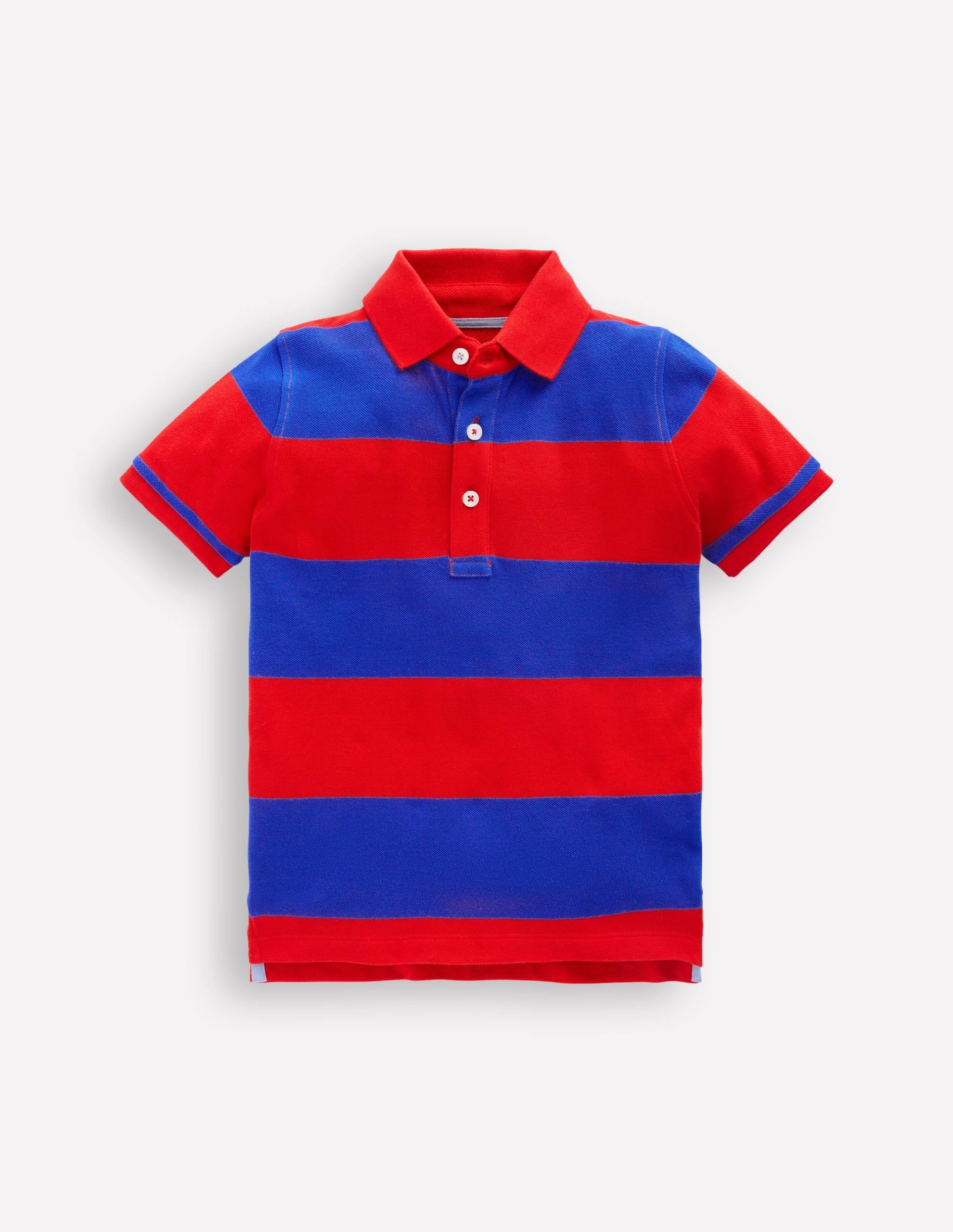 Piqu?? Polo Shirt-Poppy Red/ Gallery Blue Stripe