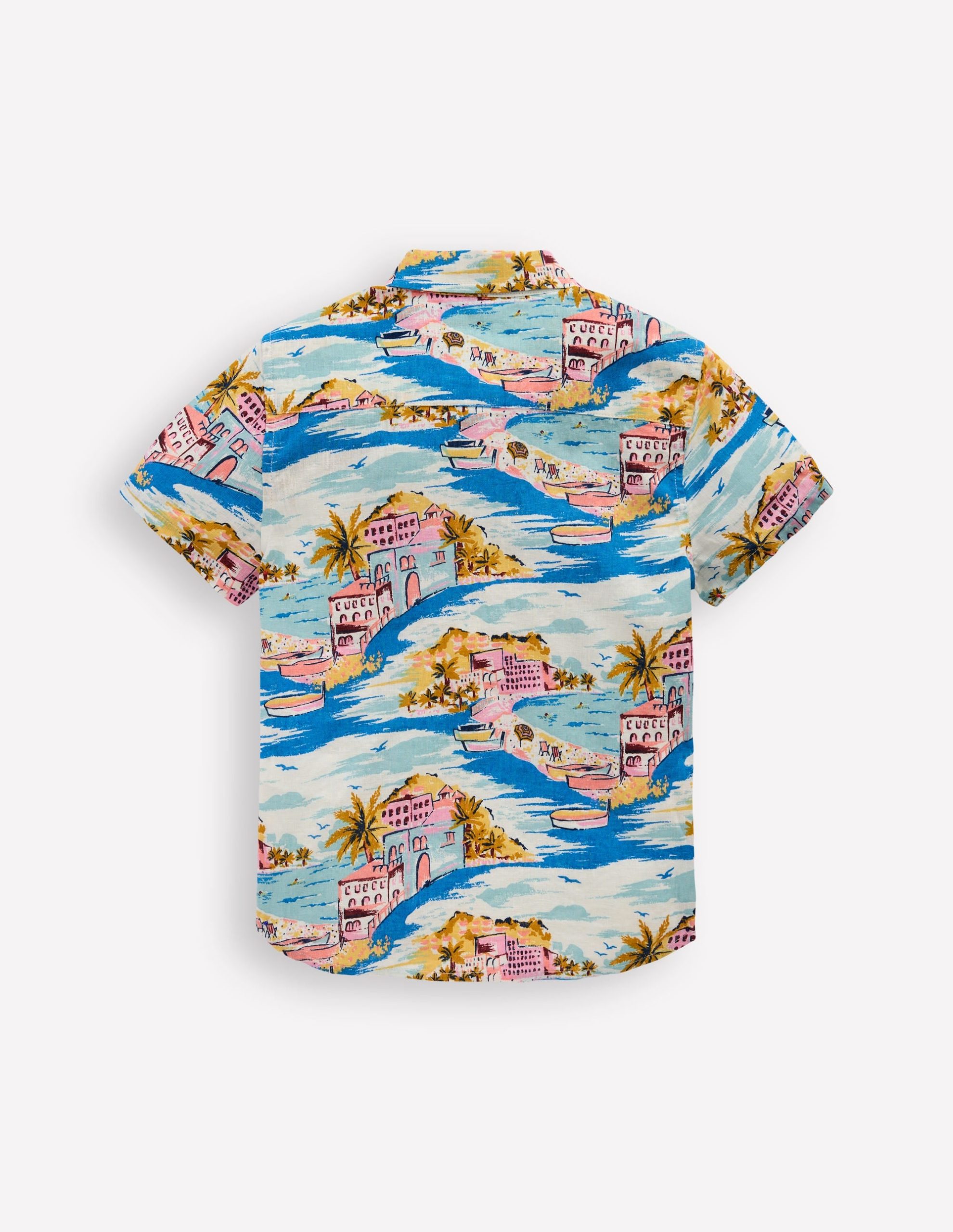Cotton Linen Shirt-Multi Coastal Scene - Image 4