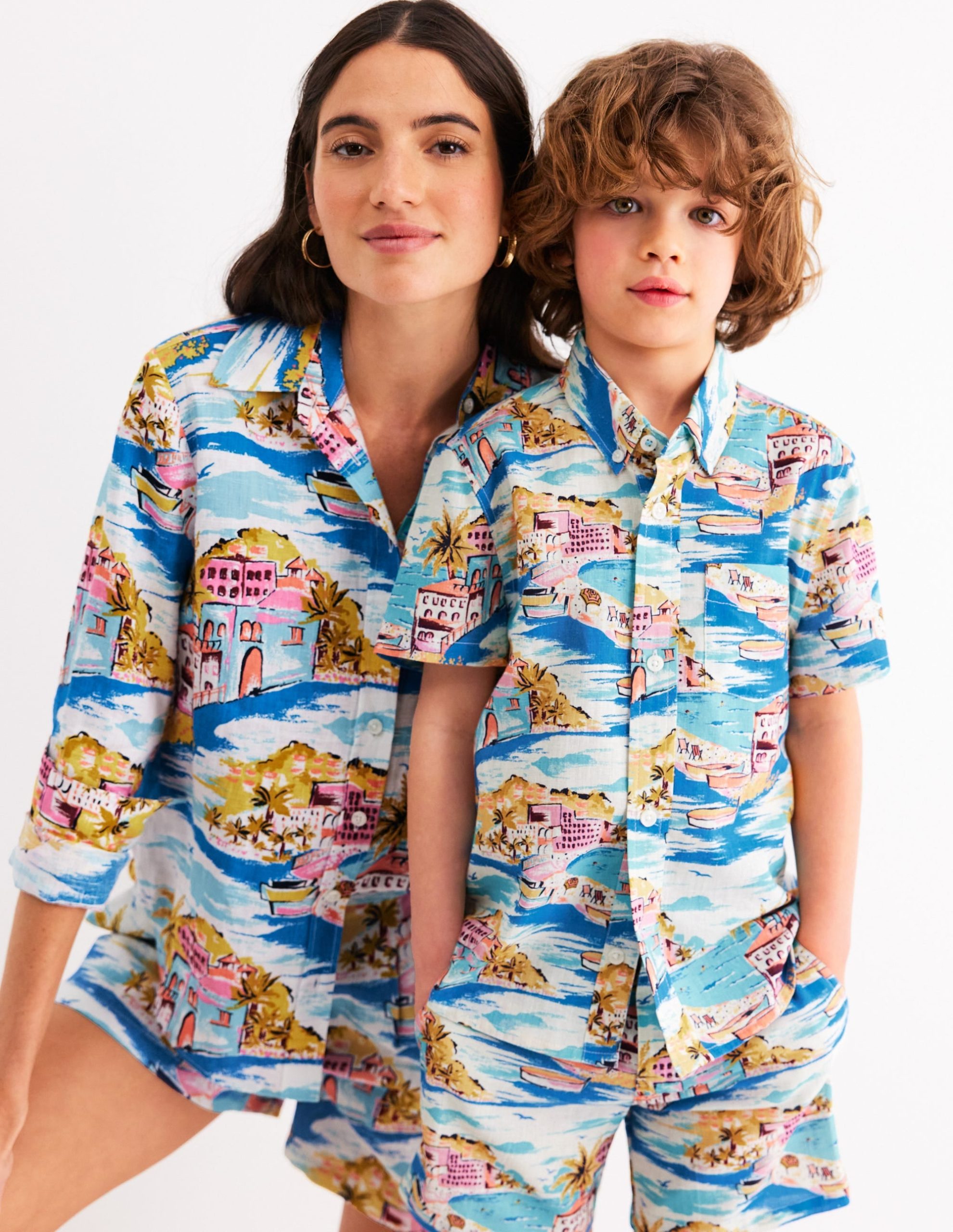 Cotton Linen Shirt-Multi Coastal Scene - Image 2