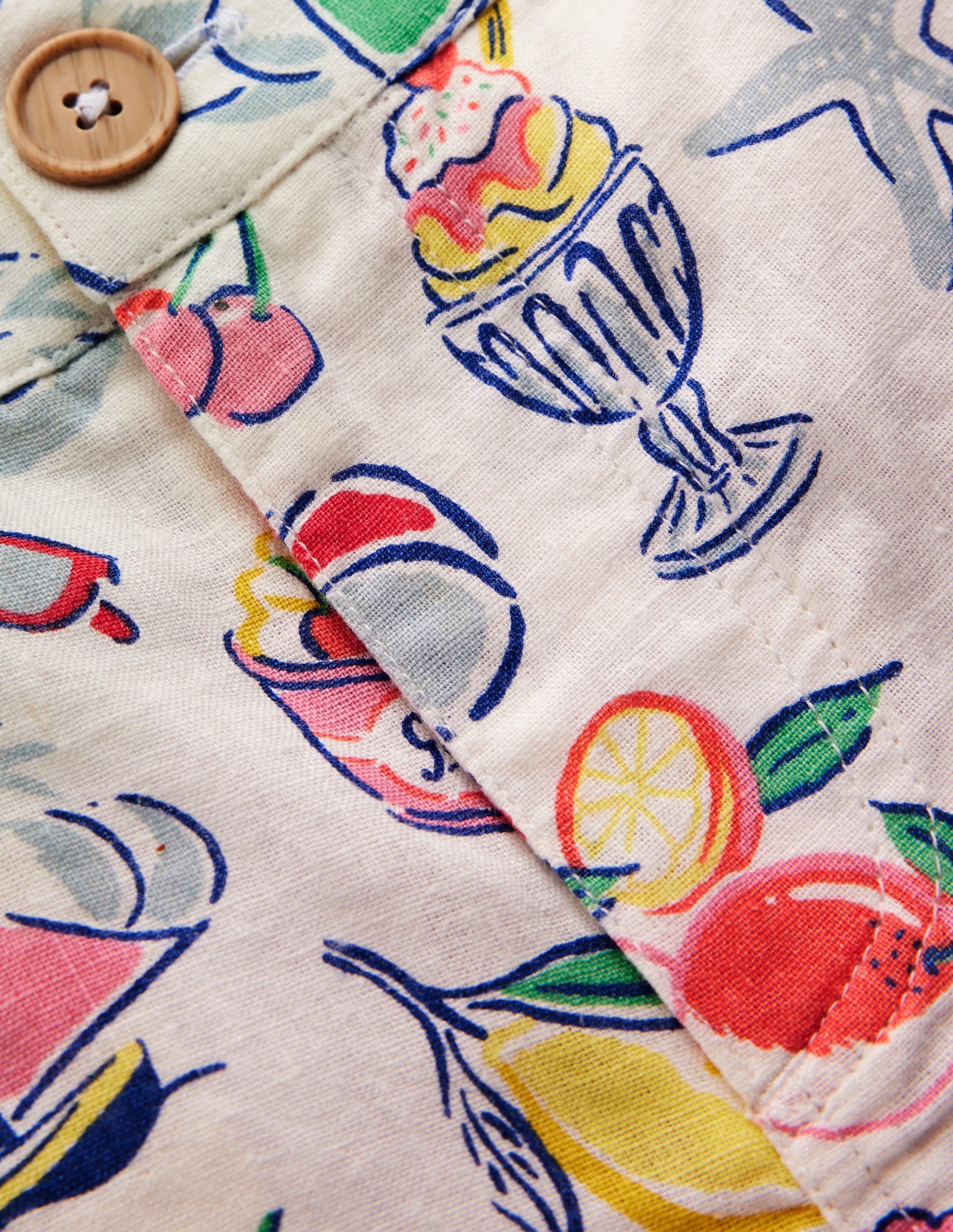Cotton Linen Shorts-Ivory Holiday Print - Image 3