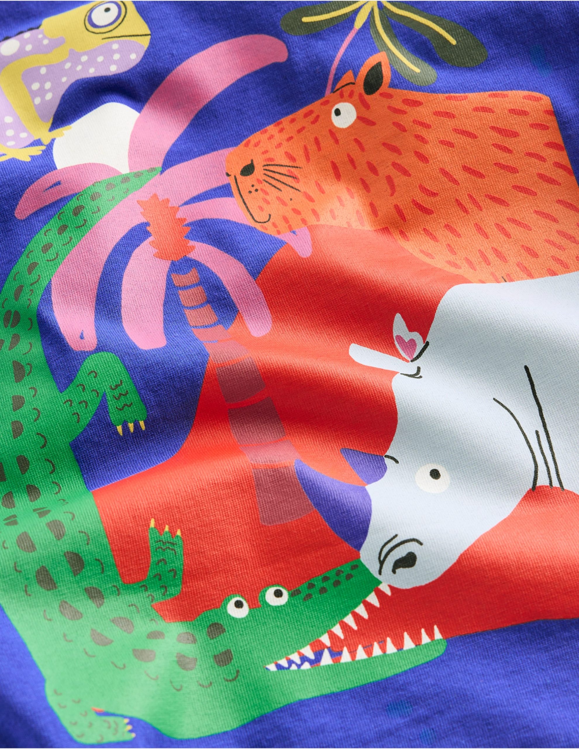 Front & Back Graphic T-shirt-Bright Blue Jungle Animals - Image 3