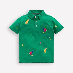 Embroidered Slub Polo Shirt-Shady Green Jungle