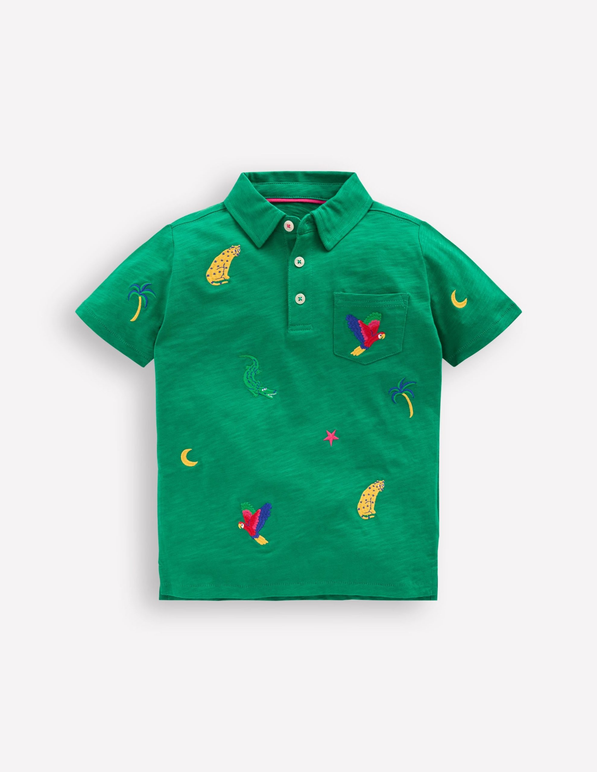 Embroidered Slub Polo Shirt-Shady Green Jungle