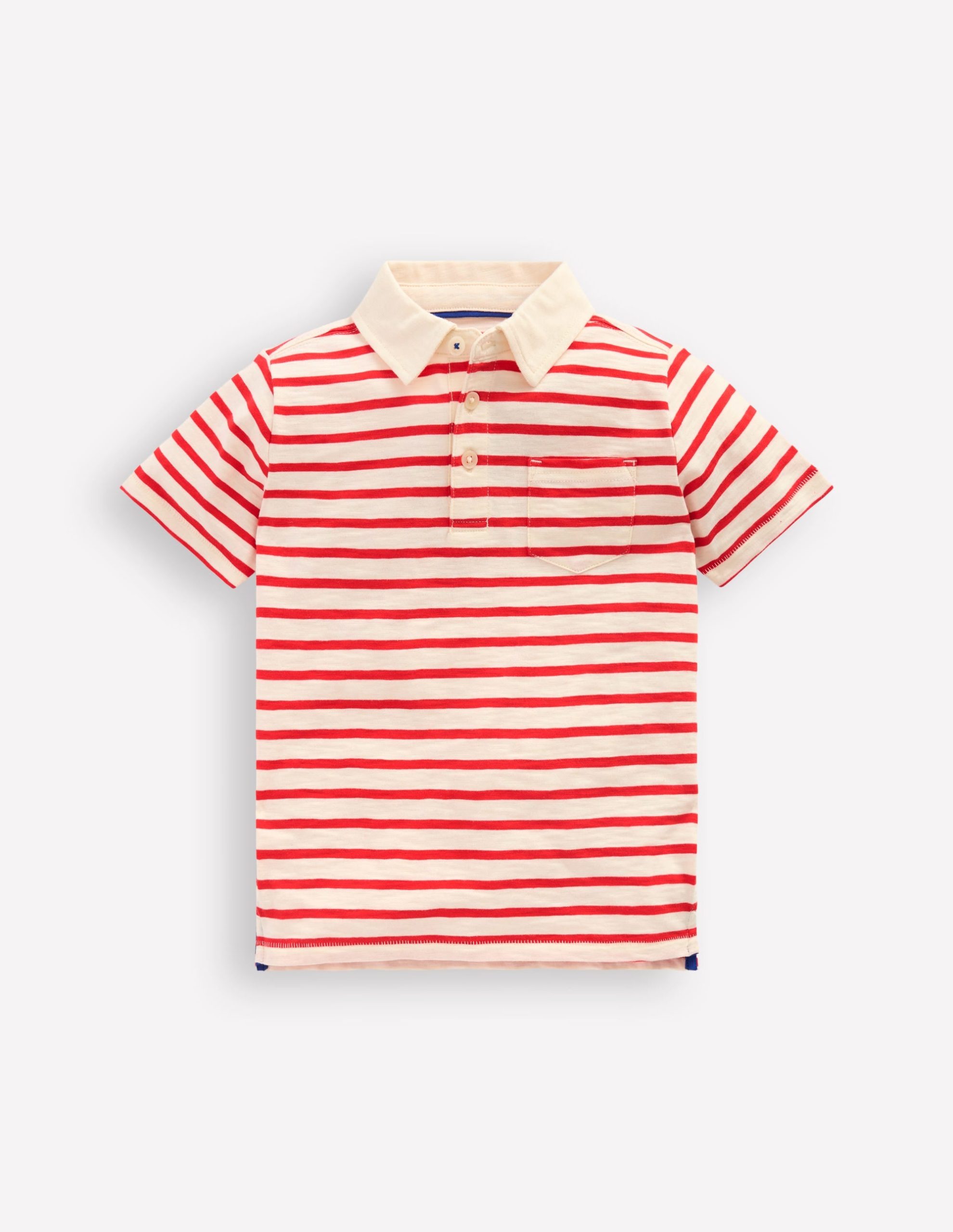 Slub Polo Shirt-Poppy Red/ Ivory