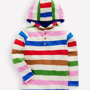 Button Down Hoodie-Gallery Blue Multi Stripe