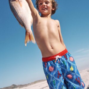 Swim Shorts-Bright Blue Tropical Tile