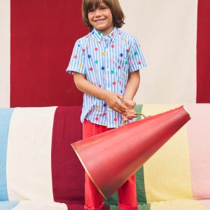 Fun Cotton Shirt-Peacock Plume Blue Spot