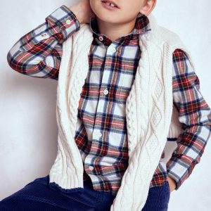 Cosy Cotton Check Shirt-Ivory and Red Check