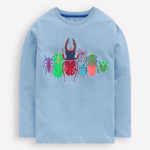 Long Sleeve Riso T-shirt-Glacier Blue Bugs