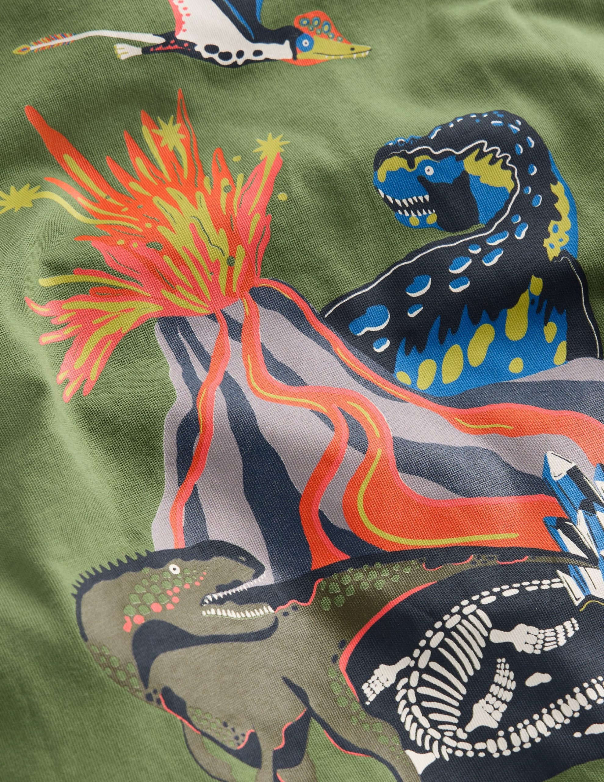 Front & Back Printed T-shirt-Green Volcano Dino - Image 3