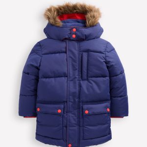 Fleece Lined Padded Coat-Navy