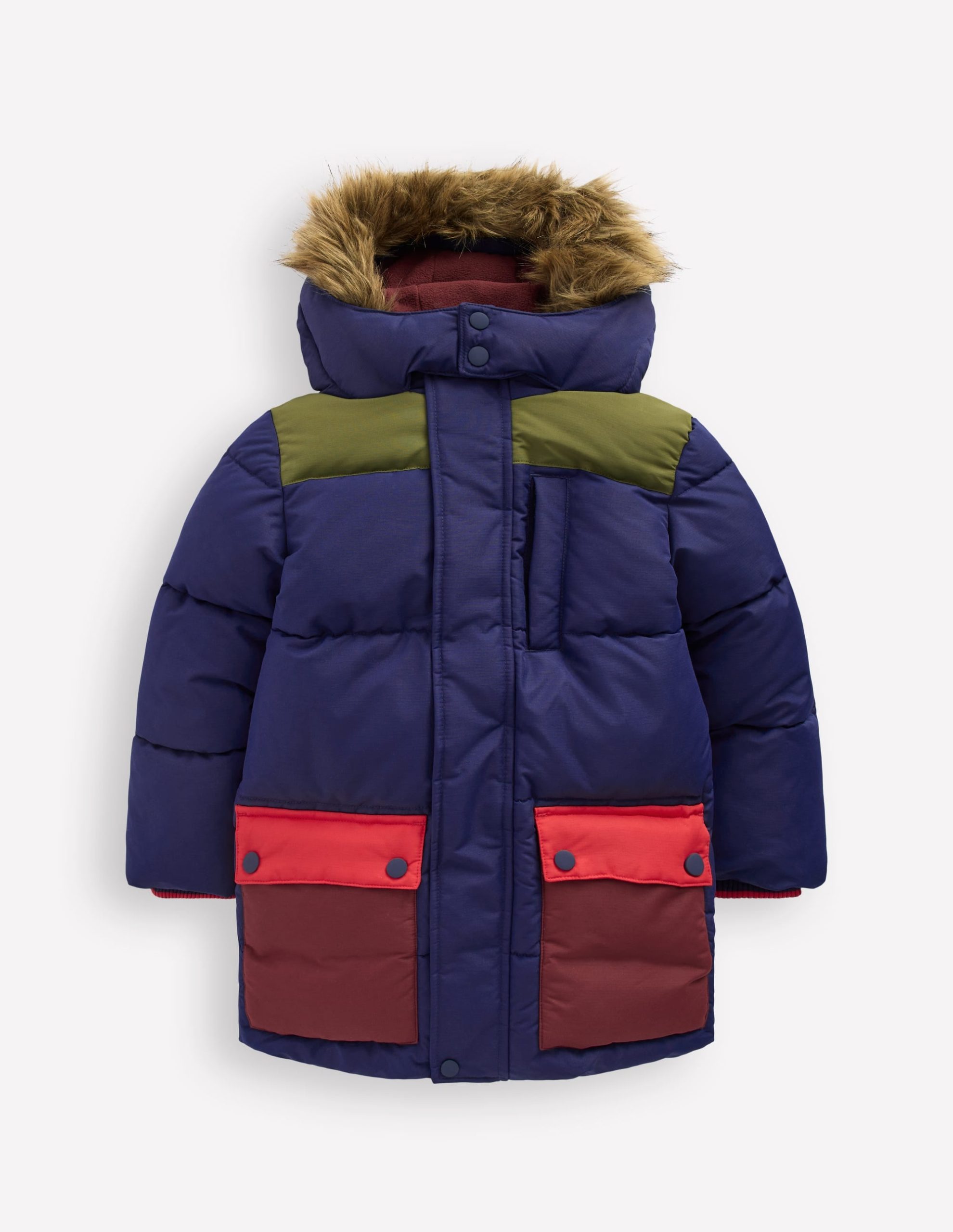 Fleece Lined Padded Coat-Navy Colourblock - Image 2