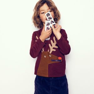 Zip Detail Appliqué T-shirt-Port Reindeer