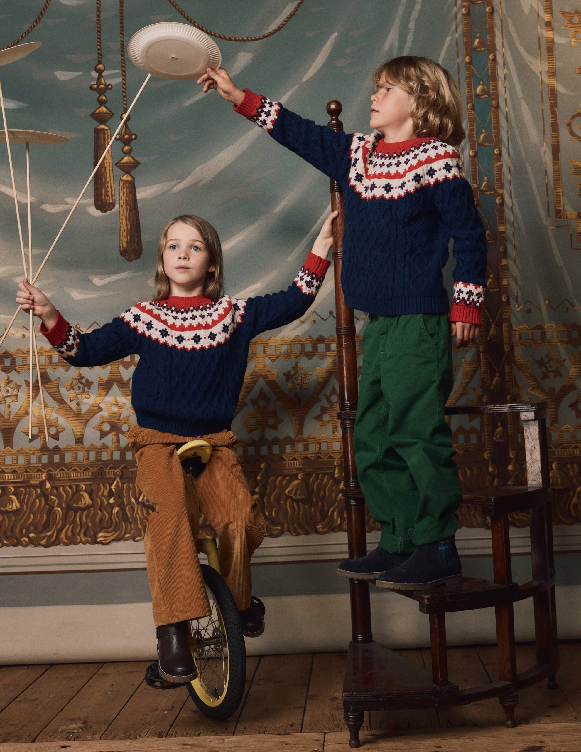 Cable Fair Isle Sweater-Medieval Blue