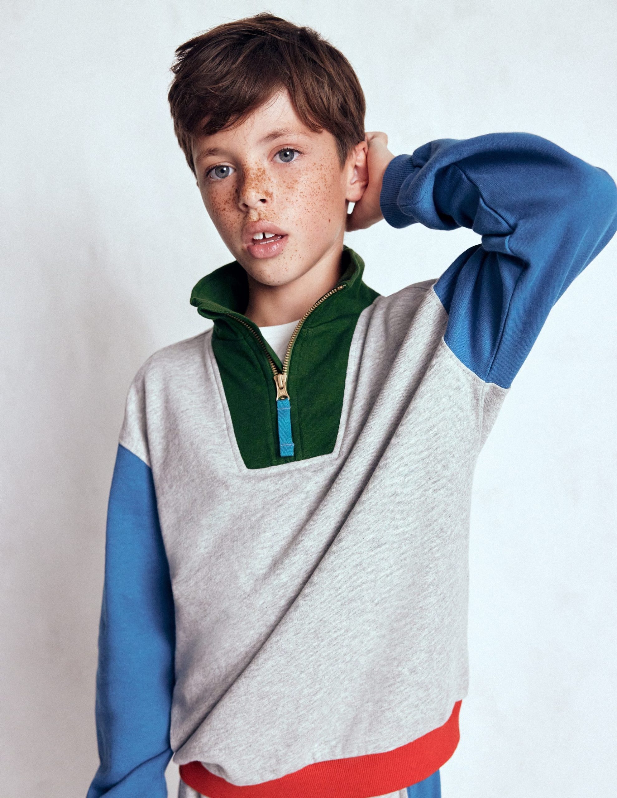 Half-Zip Sweatshirt-Grey Marl Colourblock - Image 2
