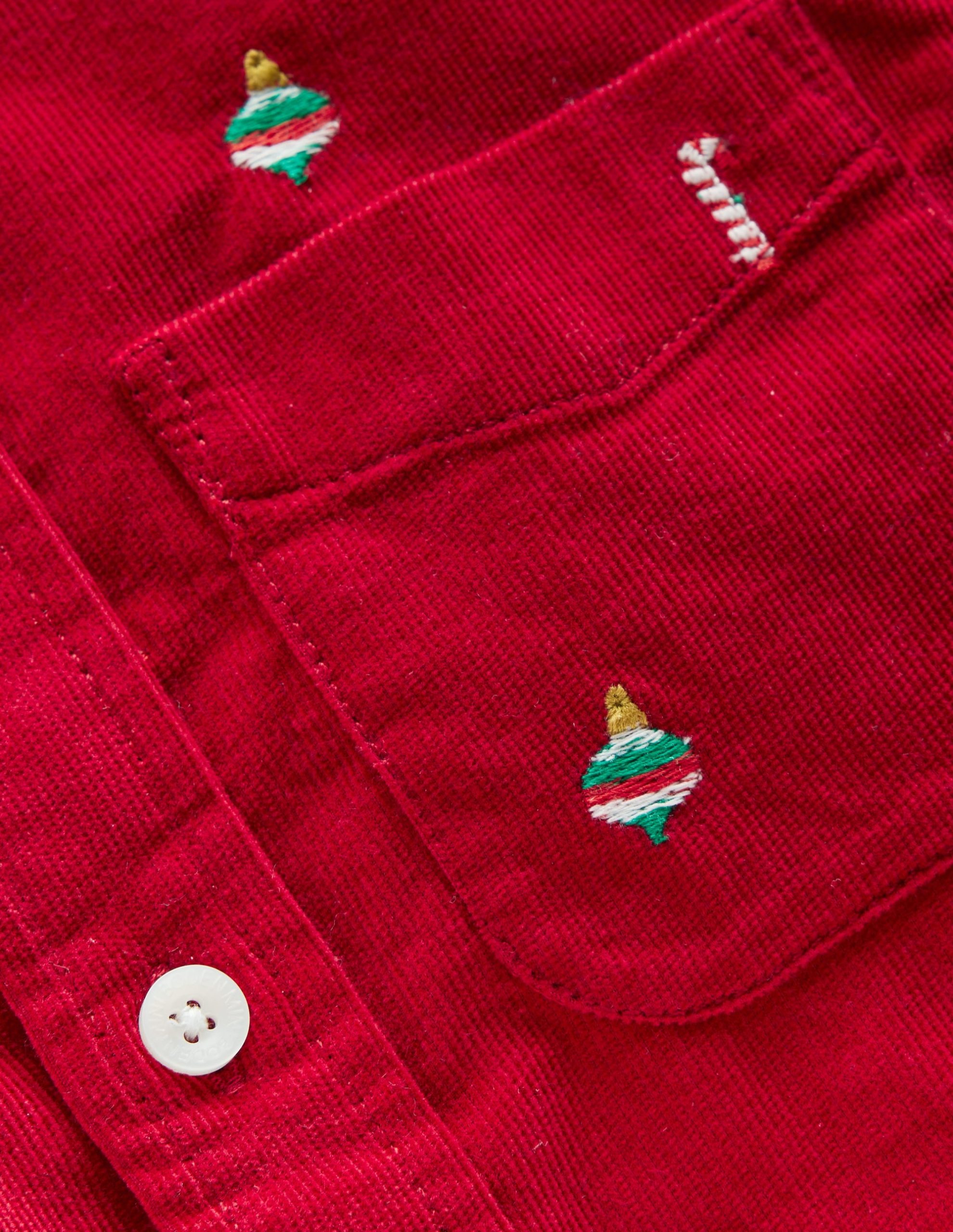 Embroidered Corduroy Shirt-Red Christmas Embroidery - Image 3