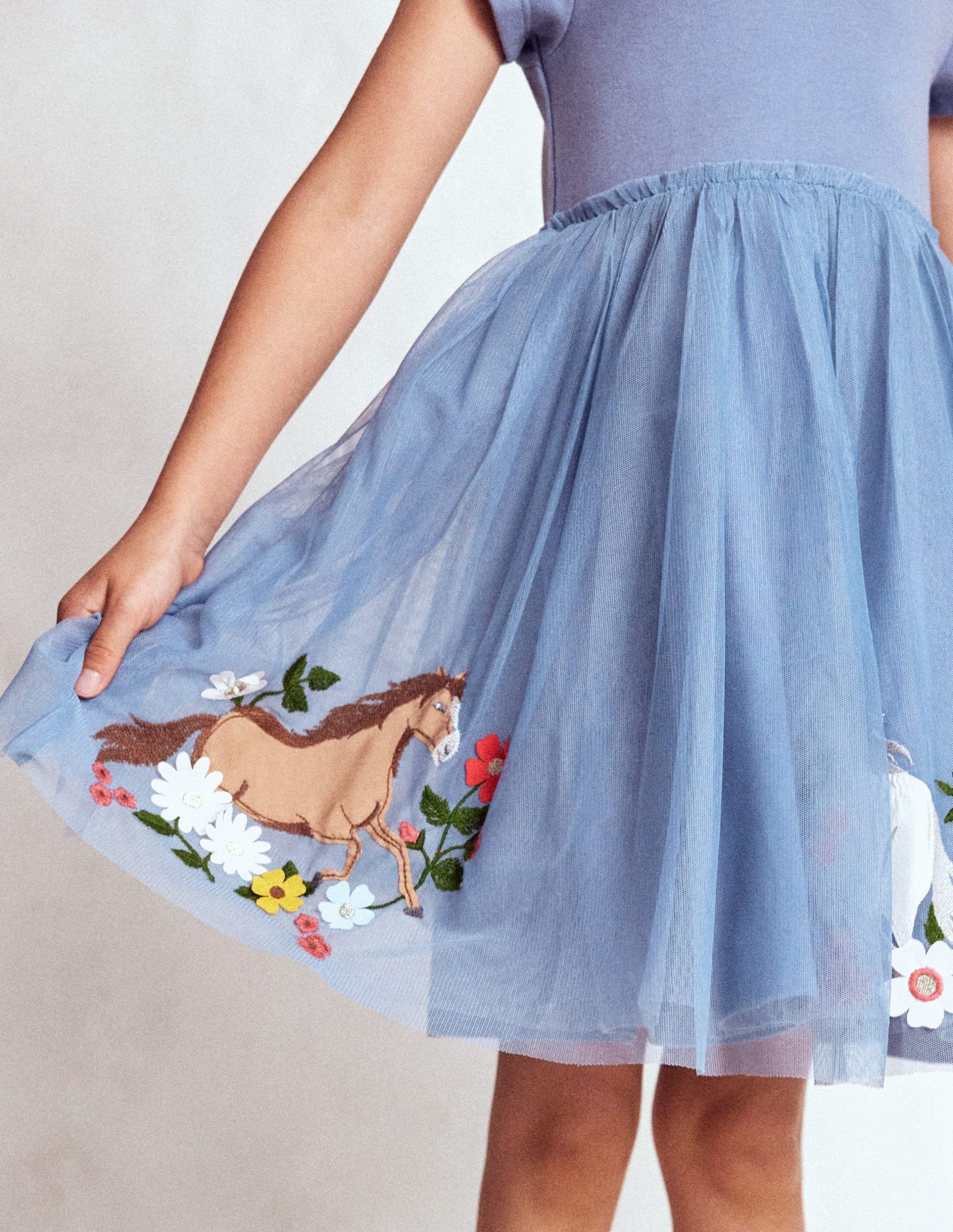Ami Applique Tulle Dress-Pale Blue Horses - Image 2