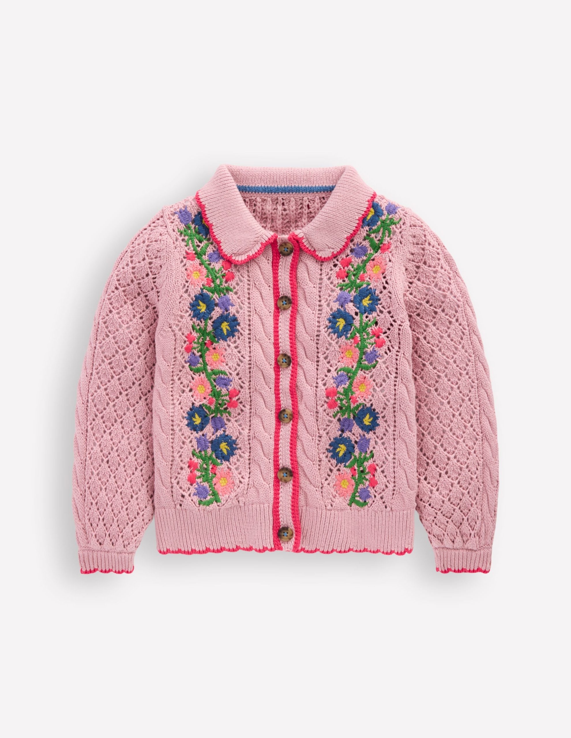 Cotton Embroidered Cardigan-Vintage Pink