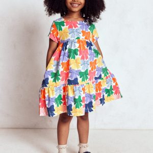 Ariel Twirly Jersey Dress-Multi Rainbow Bows
