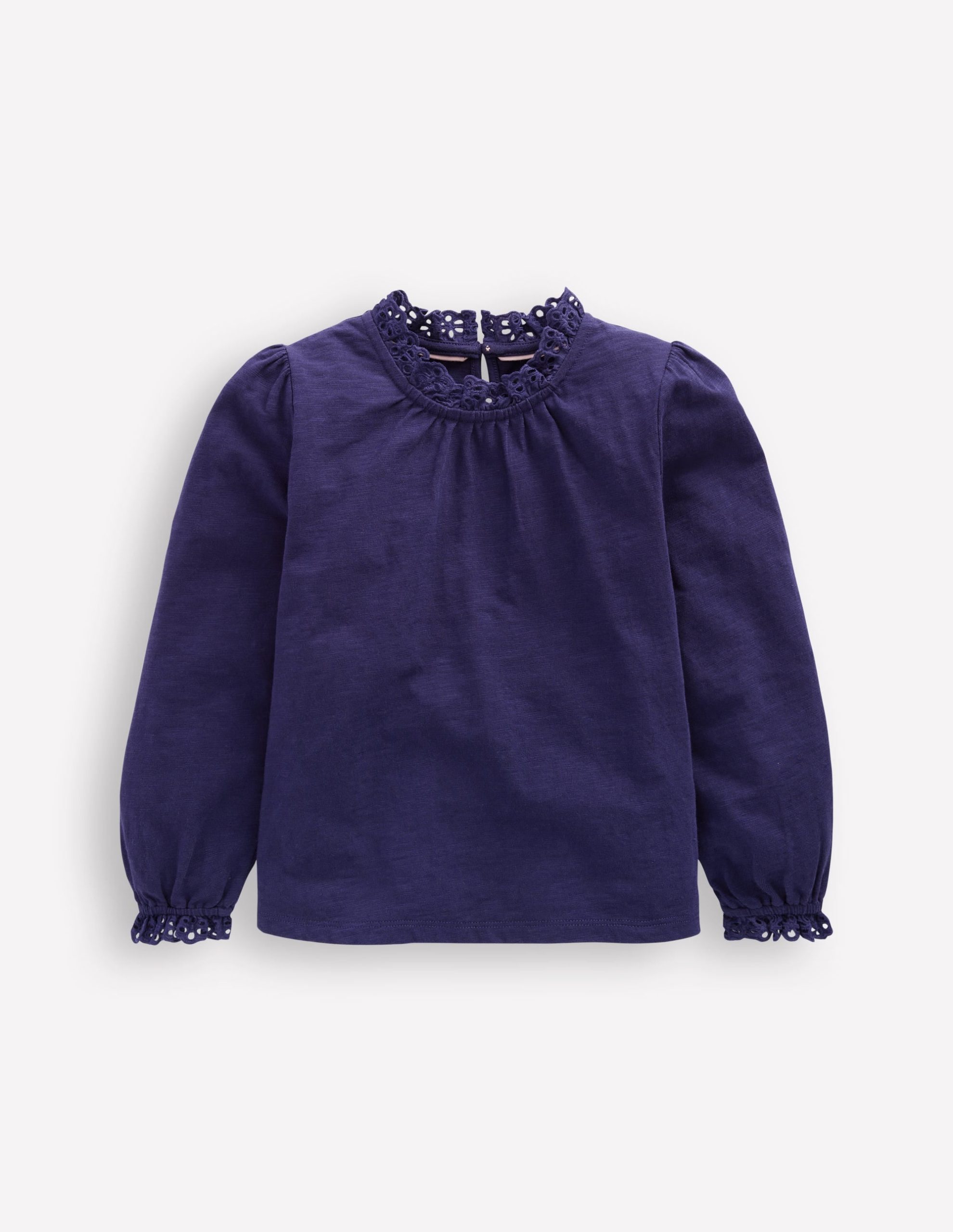 Broderie Trim Jersey Top-Starboard Blue - Image 2