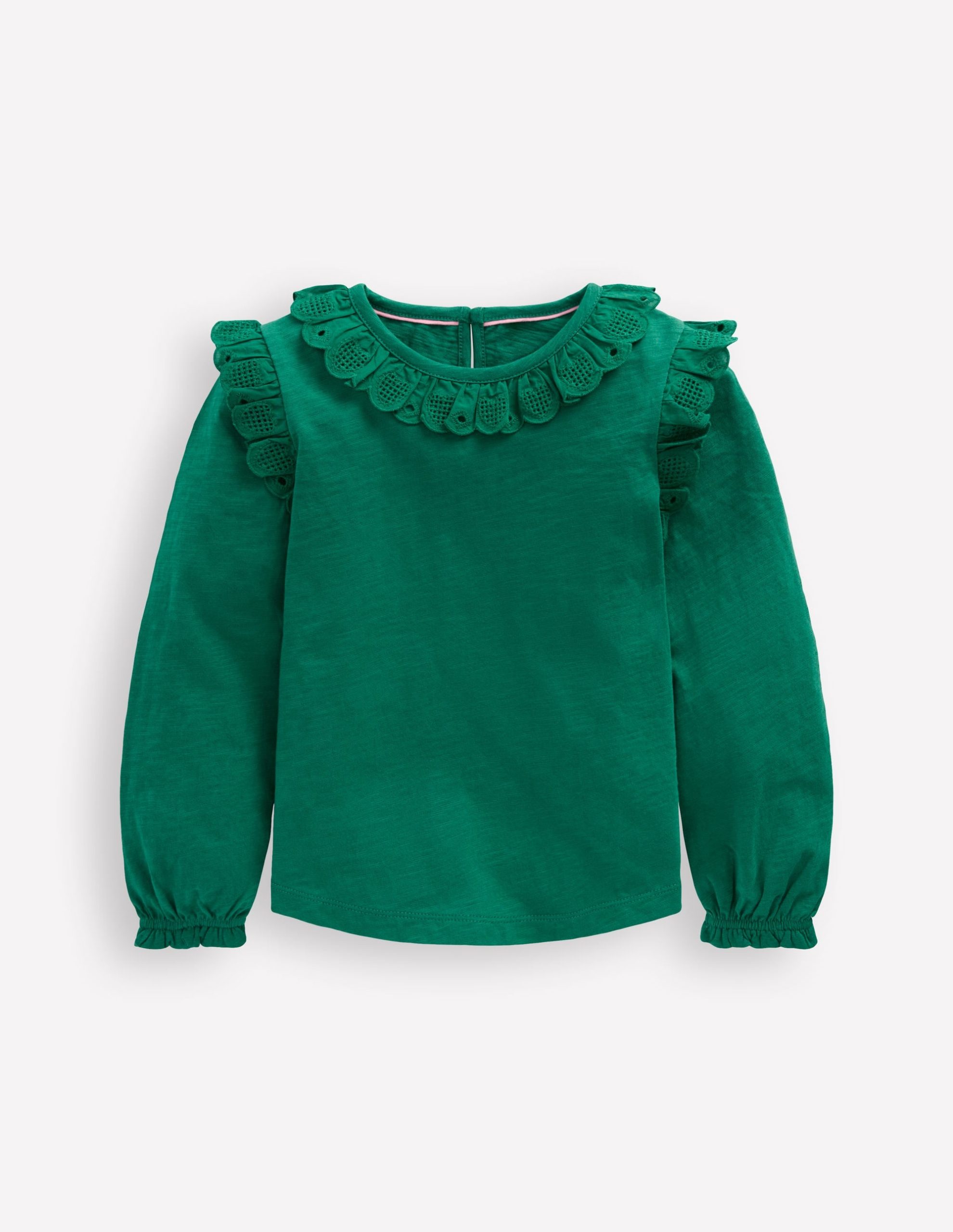 Broderie Heart Trim Top-Jewel Green