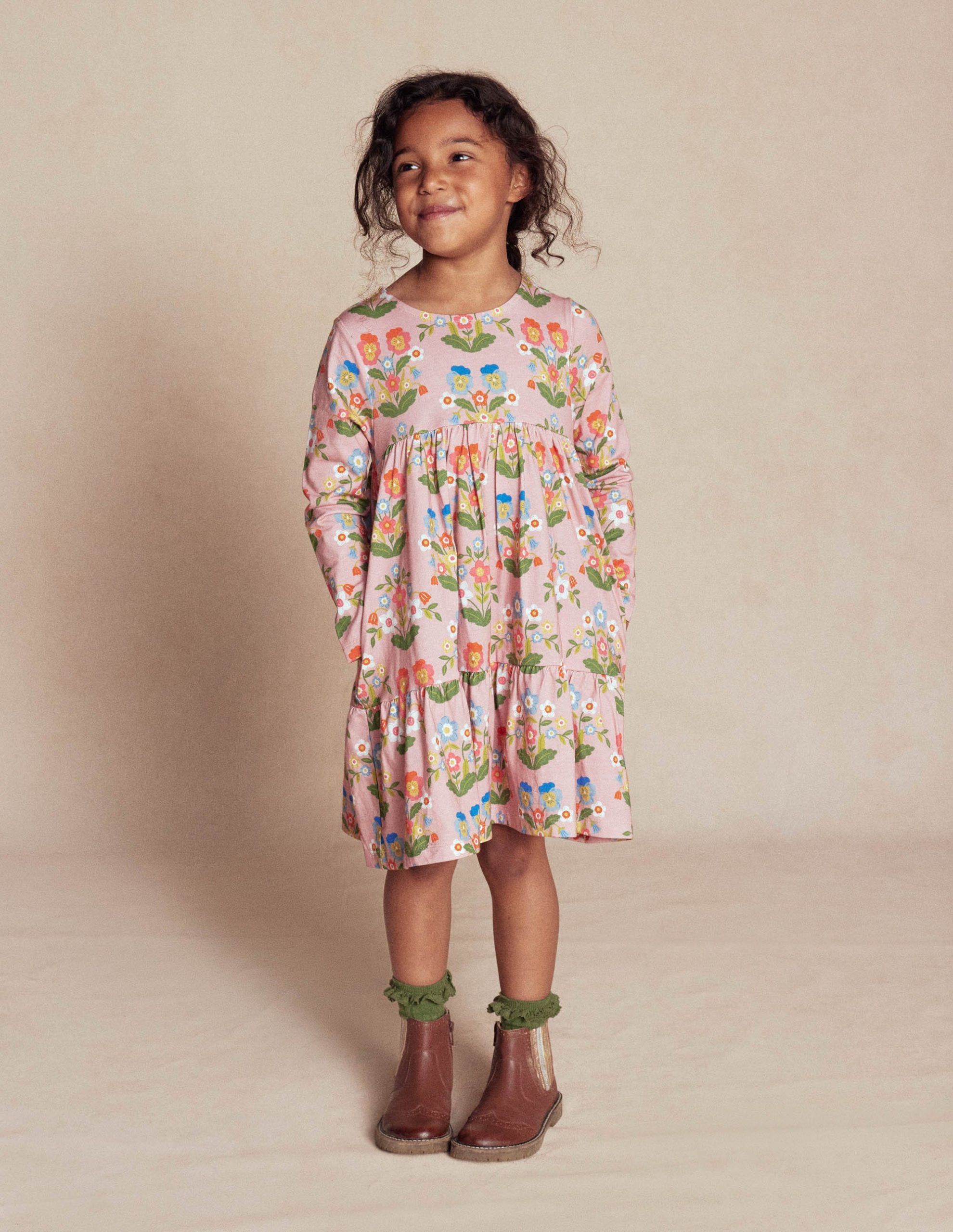 Ariel Long Sleeve Twirly Dress-Vintage Pink Pansy