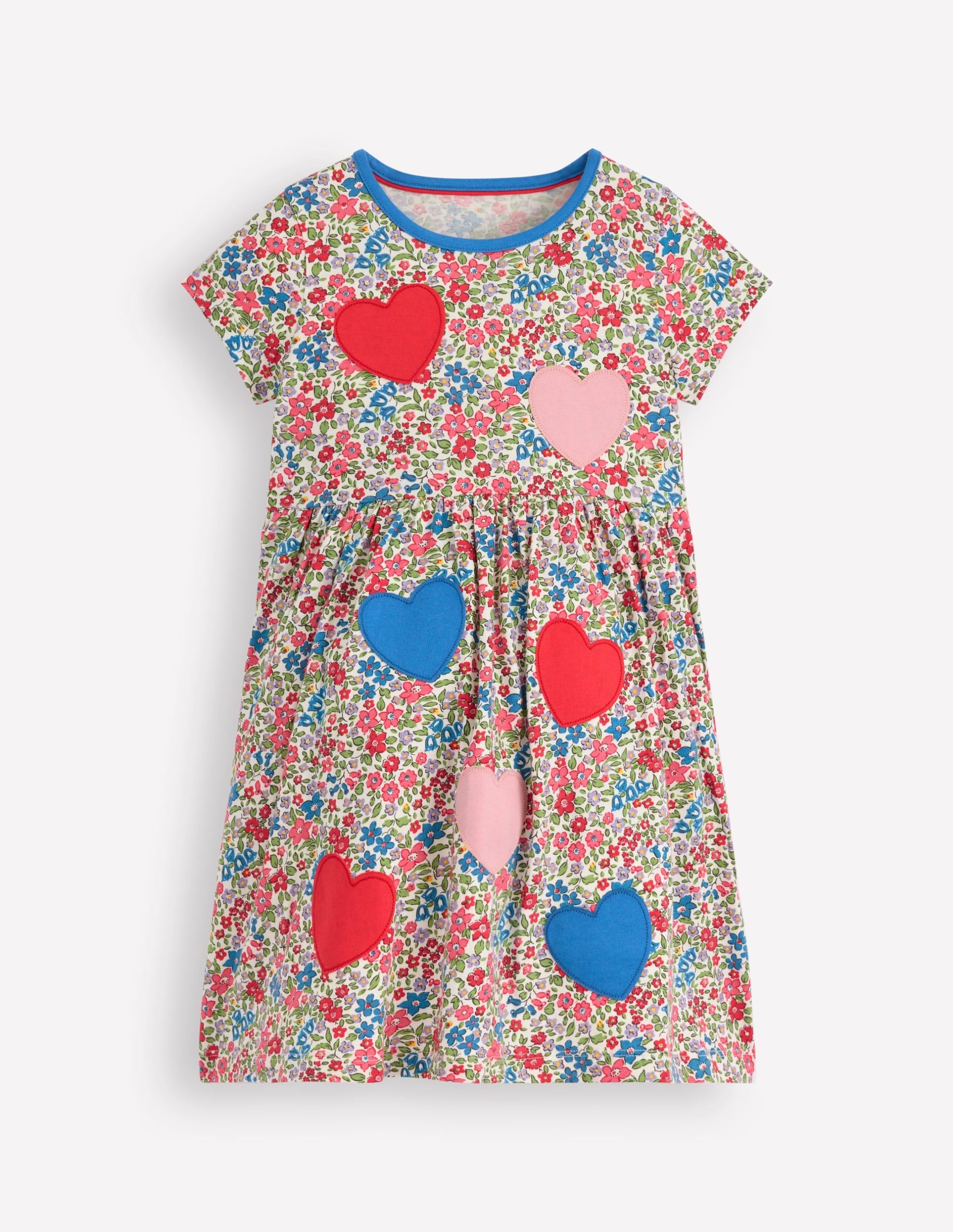 Appliqu?? T-shirt Dress-Rose Pink Flowerbed Hearts - Image 4
