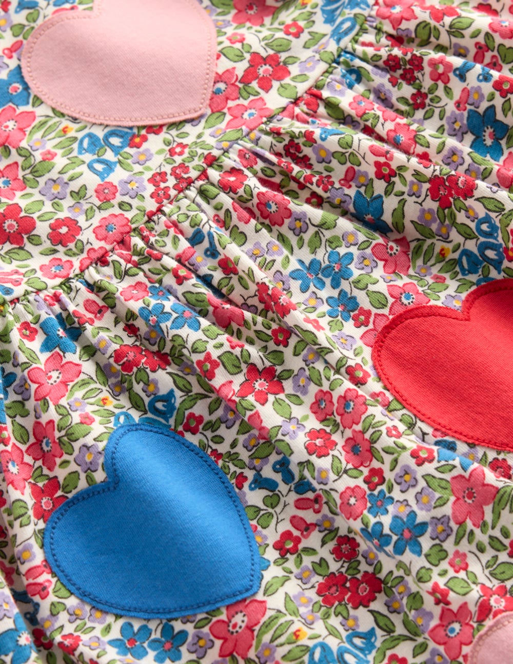 Appliqu?? T-shirt Dress-Rose Pink Flowerbed Hearts - Image 6