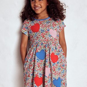 Appliqu??  T-shirt Dress-Rose Pink Flowerbed Hearts