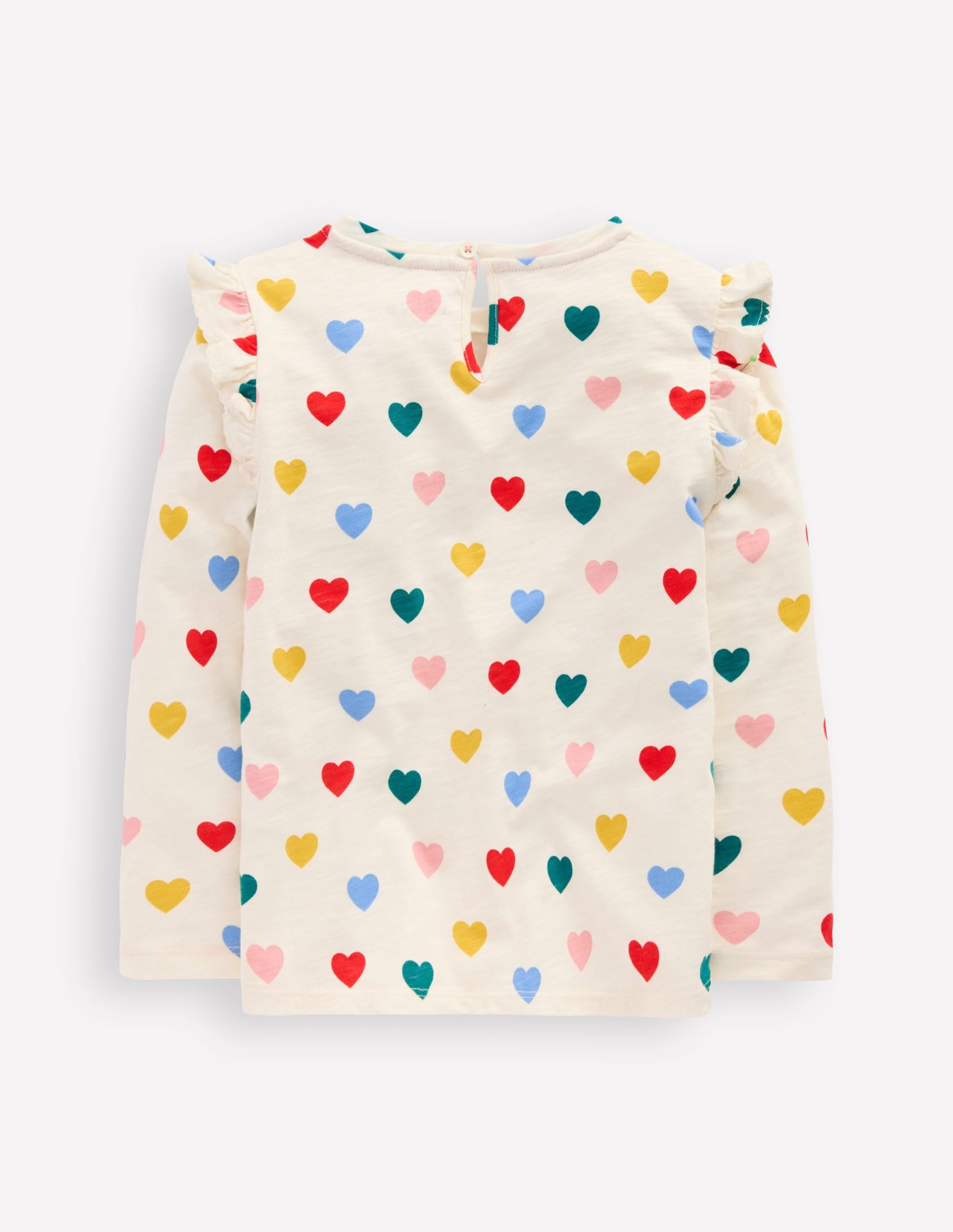 Frill Sleeve Slub Top-Rainbow Hearts - Image 5