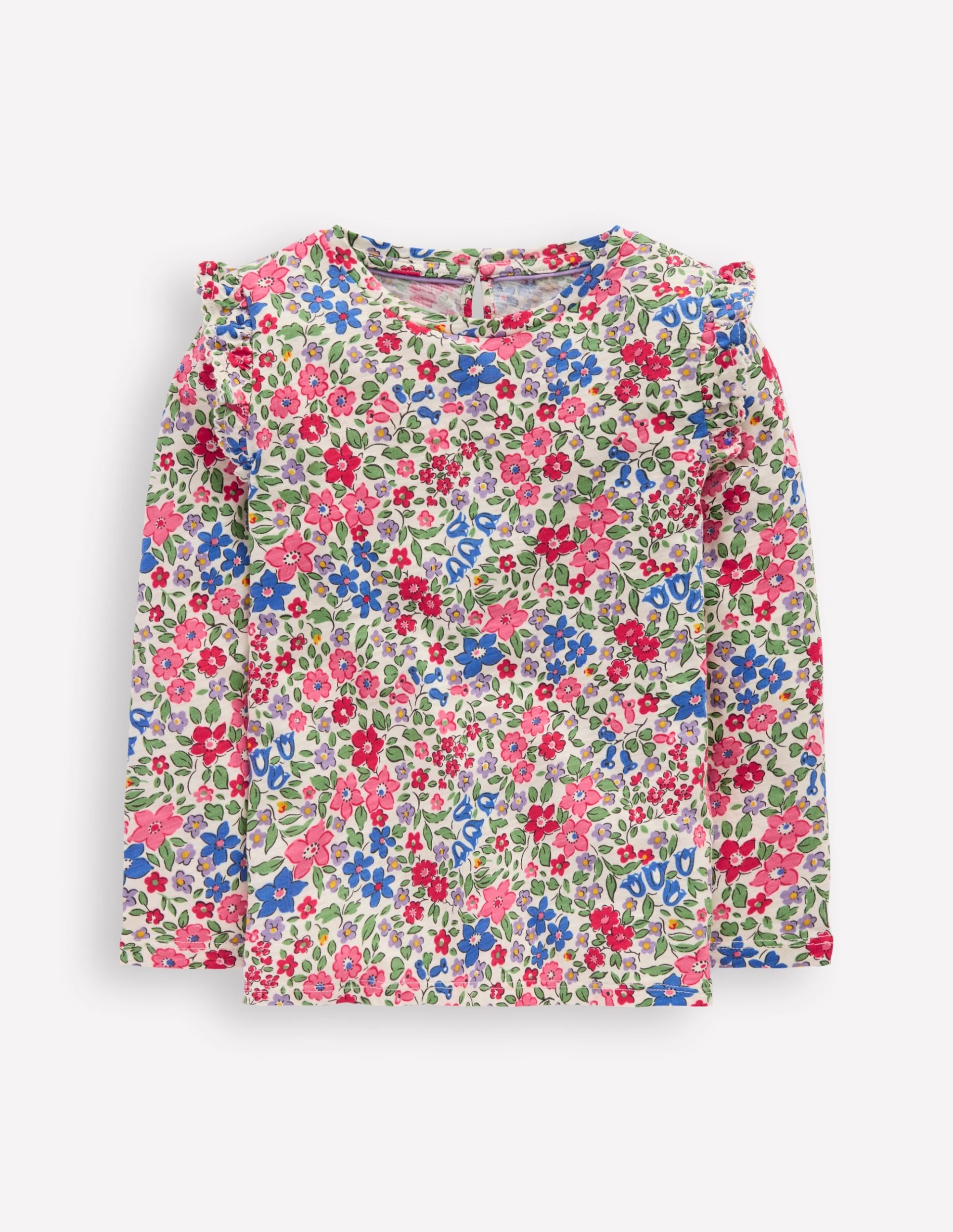 Frill Sleeve Slub Top-Rose Pink Flowerbed - Image 5