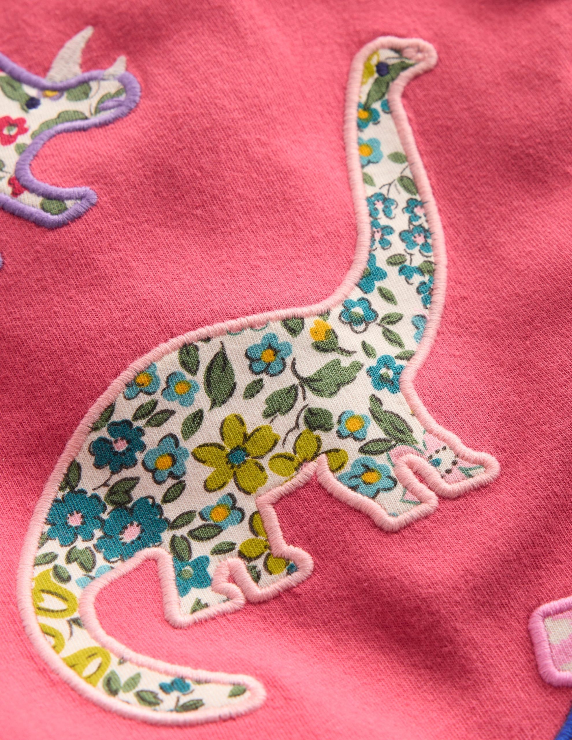 Frill Neck Appliqu?? T-shirt-Rose Pink Dinosaurs - Image 3
