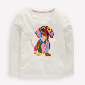 Long Sleeve Boucl?? T-shirt-Soft Ivory Dog