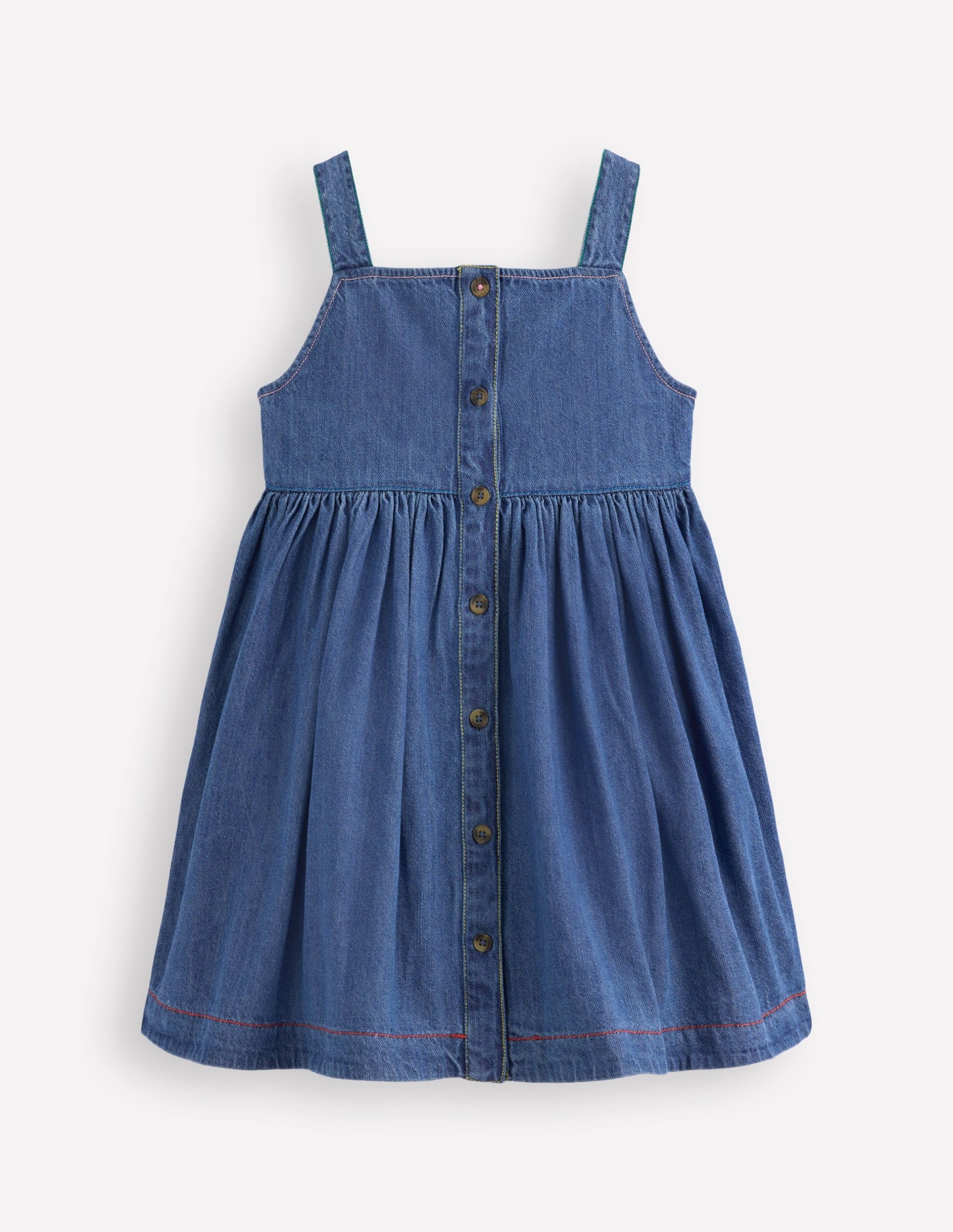 Button-through Pinafore Dress-Mid Vintage Denim - Image 2