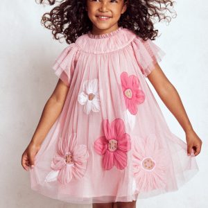 Appliqu?? Tulle Dress-Chalk Pink Flower