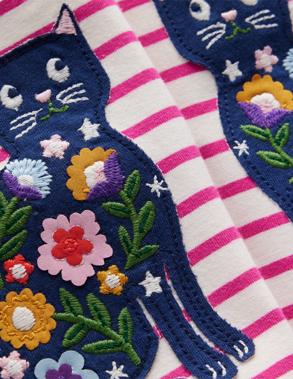 Appliqu?? Leggings-Soft Ivory/Raspberry Pink Cats - Image 3