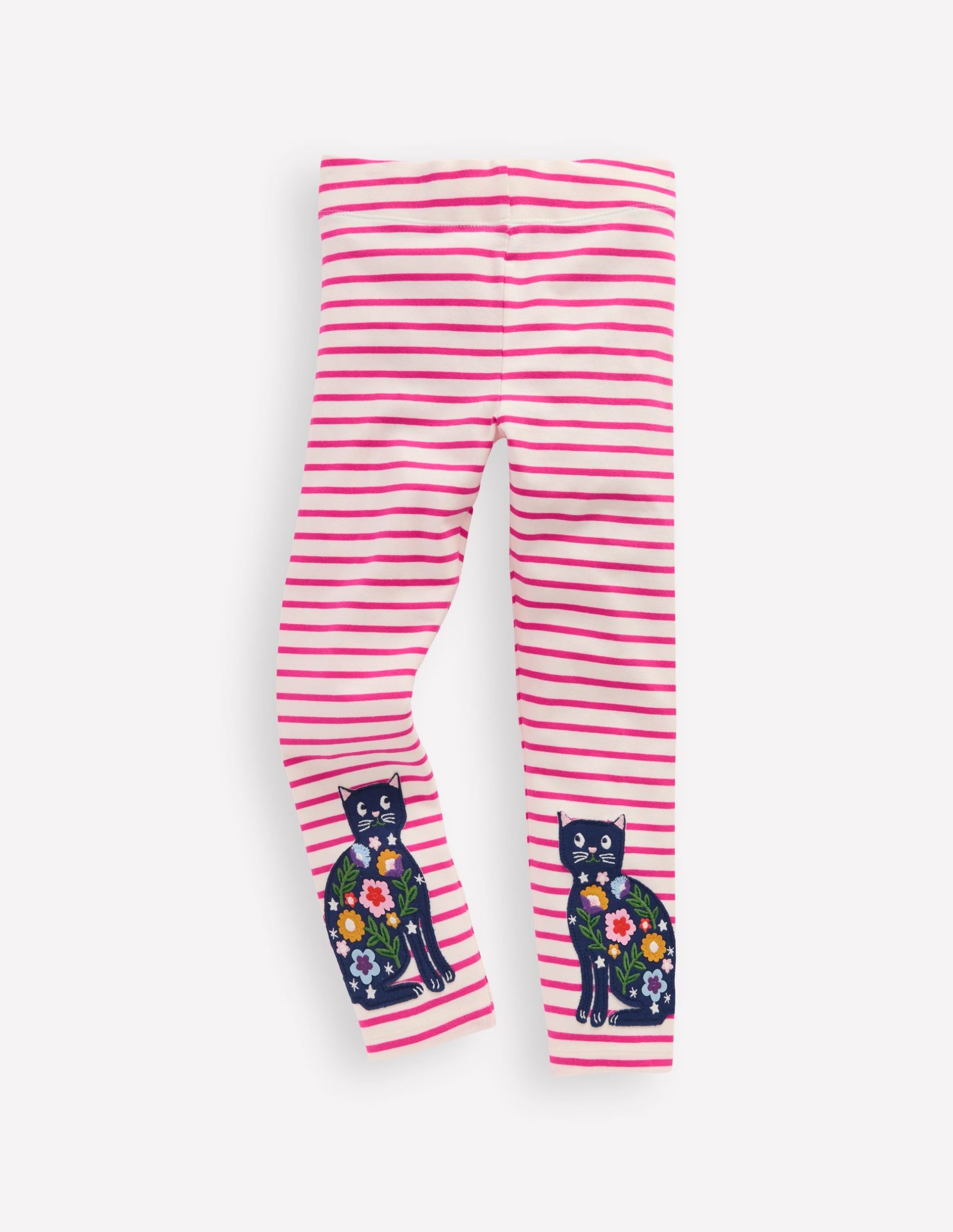 Appliqu?? Leggings-Soft Ivory/Raspberry Pink Cats