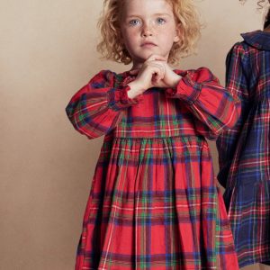 Madeline Long Sleeve Dress-Red Check