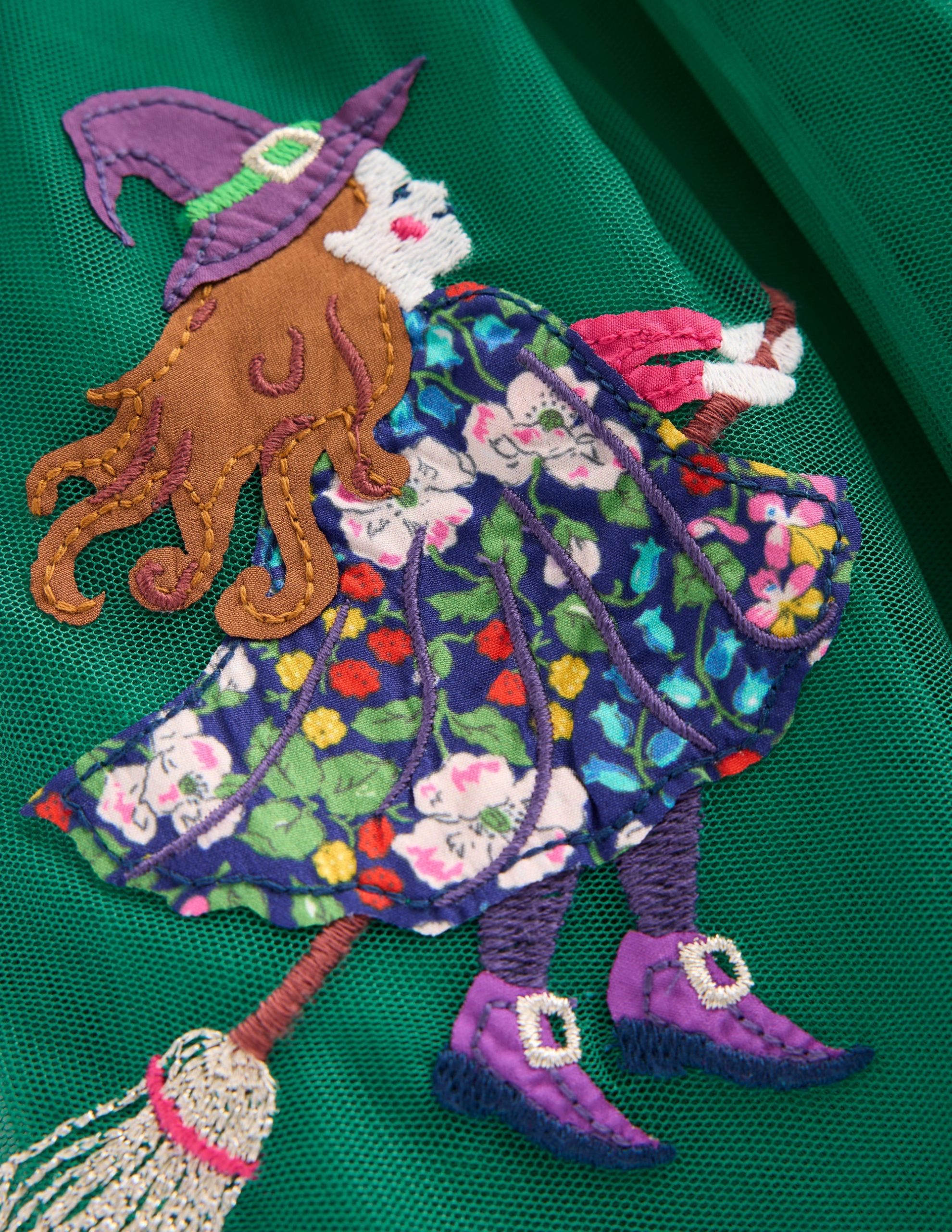 Velour Tulle Appliqu?? Dress-Jewel Green Halloween - Image 3