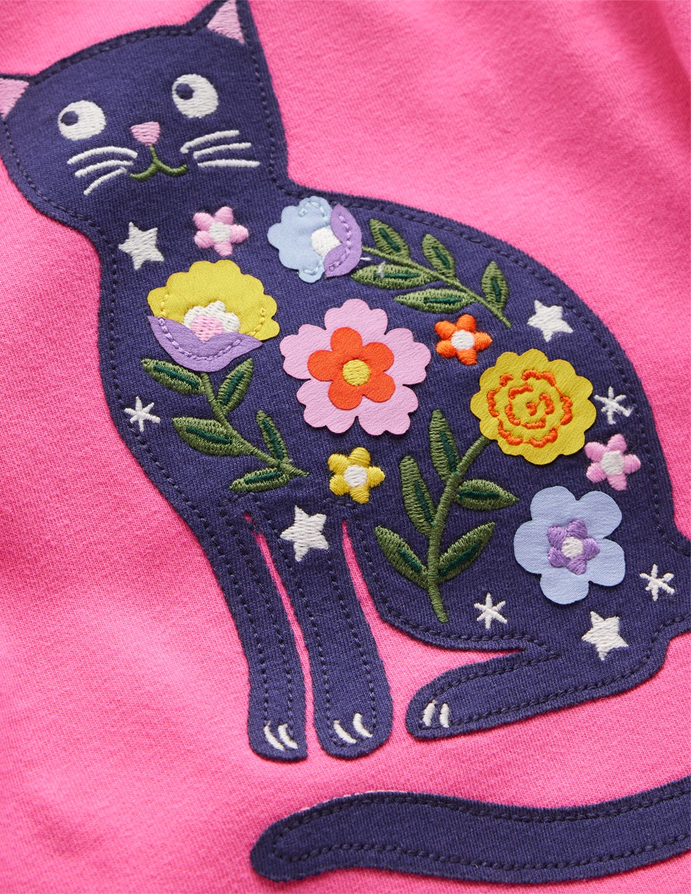 Long Sleeve Appliqu?? T-shirt-Sorbet Pink Cat - Image 3