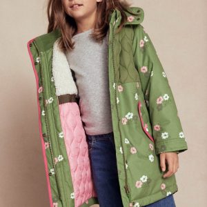 Joni Quilted Parka Coat-Green Floral