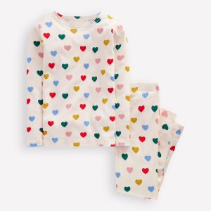 Snug Long John Pajamas-Coconut Milk Small Hearts