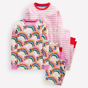 Twin Pack Snug Pajamas-Oatmeal Marl Rainbow Hearts