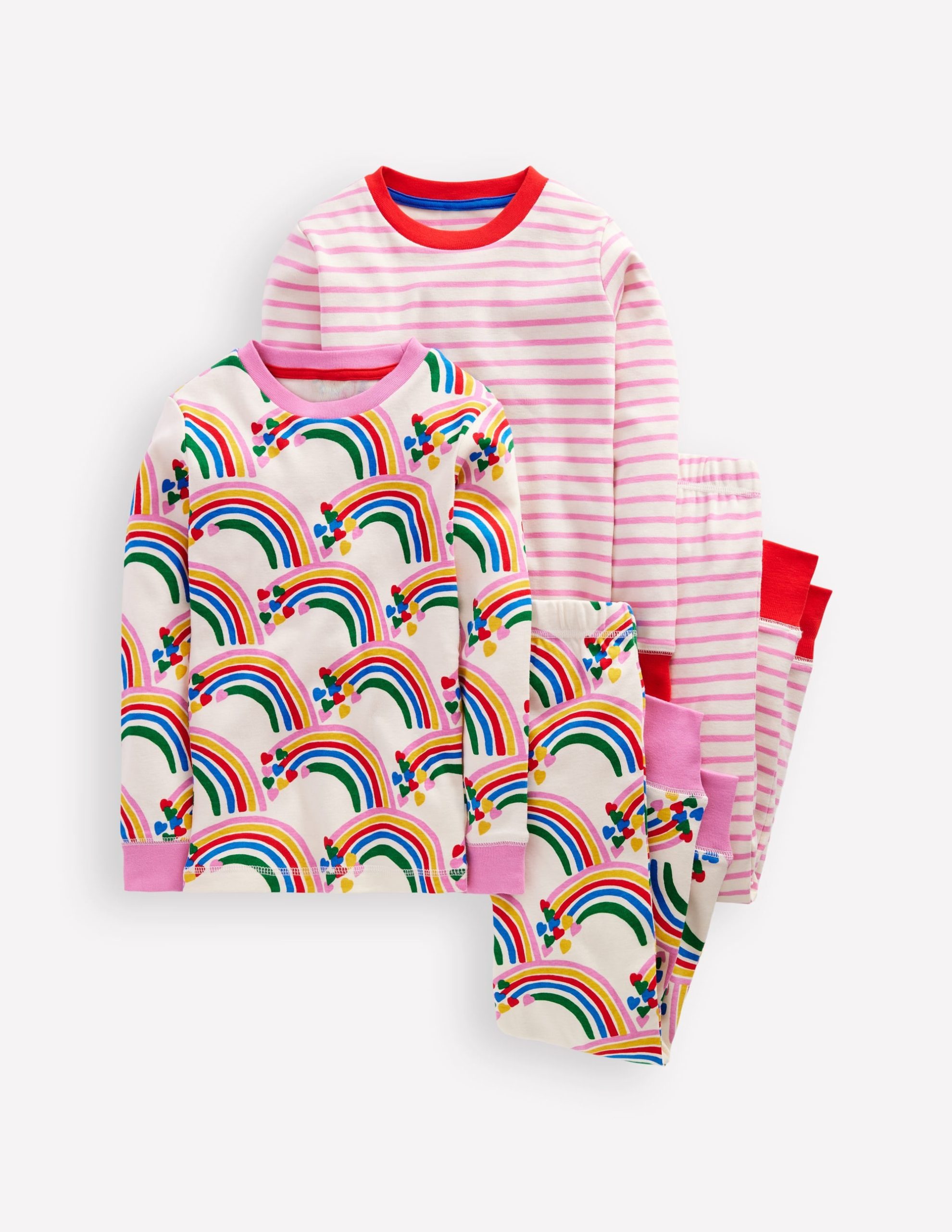 Twin Pack Snug Pajamas-Oatmeal Marl Rainbow Hearts